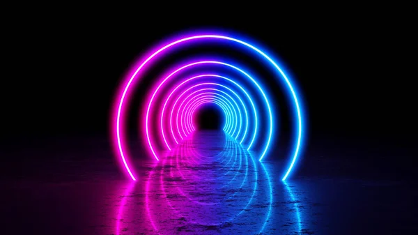 Geven Gloeiende Lijnen Tunnel Neon Lichten Virtual Reality Abstracte Achtergrond — Stockfoto