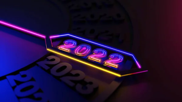 Illustratie Kalender Tonen Het Nieuwe Jaar 2022 Neon Licht — Stockfoto