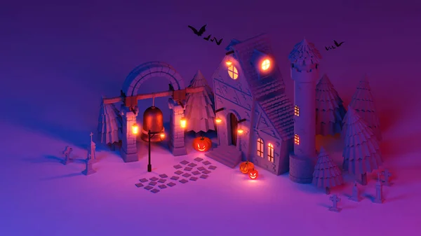 Rendering Halloween Scene Isometric — Stock Photo, Image