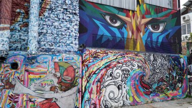 Sao Paulo Sokak Sanatı. Graffiti ve duvar resimleri. Sao Paulo, Brezilya - 21 Temmuz 2016.