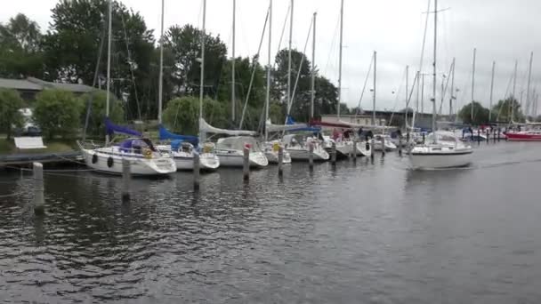 Yachts go on the motor on the river  Ryck — Stock Video