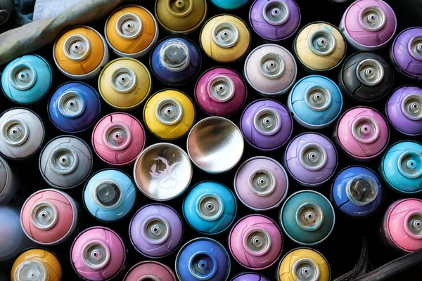 Latas Usadas Pintura Aerosol Una Bolsa — Foto de Stock