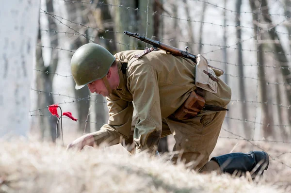 Kaliningrad Russland April 2018 Unbekannte Der Uniform Eines Sowjetischen Soldaten — Stockfoto