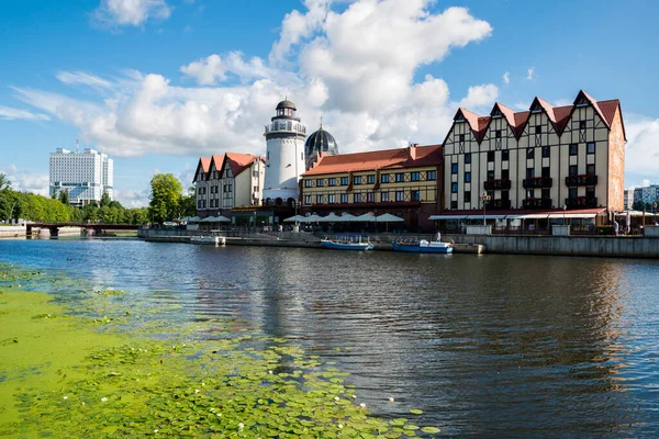 Kaliningrad Russia Aug 2018 Ethnographic Trade Center Embankment Fishing Village — Stock Photo, Image