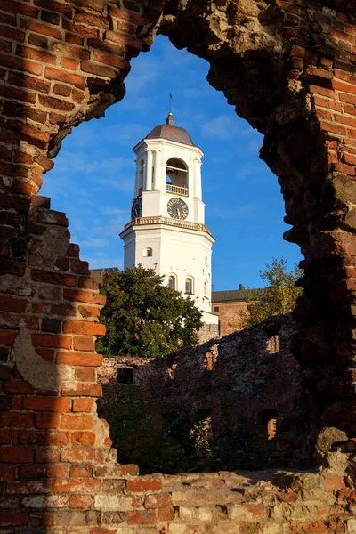 Vyborg Russia Sep 2019 Clock Tower Ruins Old Temple Local — Stock Photo, Image
