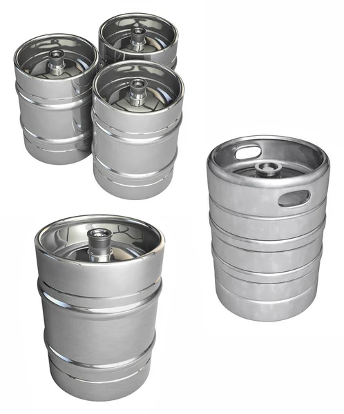 Set Fusto Birra Isolato Sfondo Bianco Illustrazione — Foto Stock