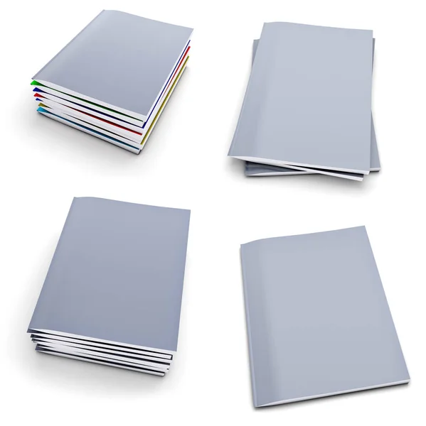 Conjunto Cadernos Cinzentos Isolados Sobre Fundo Branco Ilustração — Fotografia de Stock