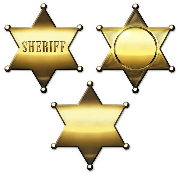 Golden Sheriff Star Set Geïsoleerd Witte Achtergrond Illustratie Stockfoto