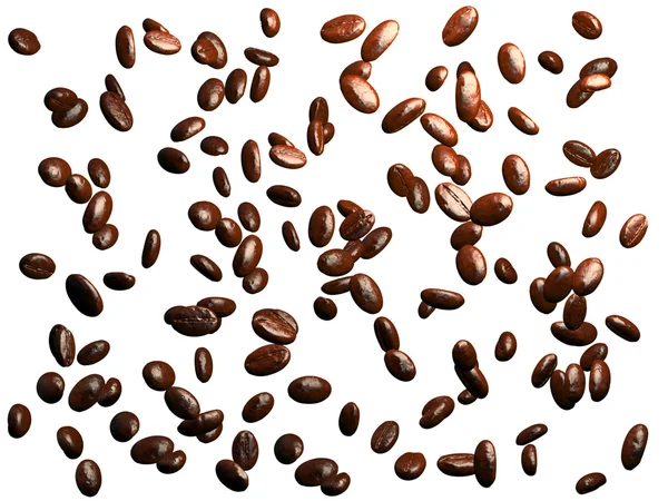 Roasted coffee beans falling down — Stock Photo, Image