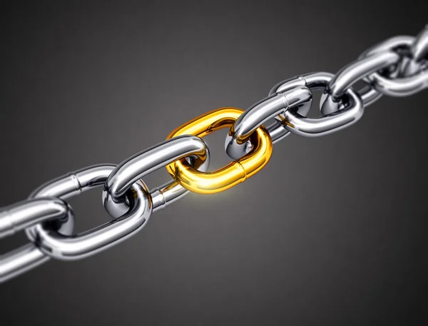 Steel chain with a gold link — Stock Photo, Image