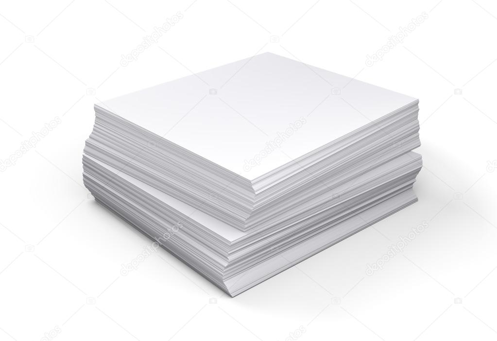 Stack of papers on white background