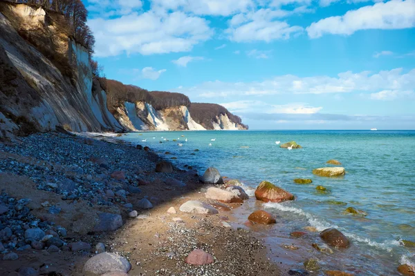 Yüksek tebeşir kayalıklarla sahil Rügen Adası'nda. Almanya — Stok fotoğraf