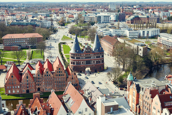 Holstentor Gate in Lubeck old town. Germany