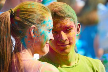 Holi festival renkler. Kaliningrad, Rusya Federasyonu