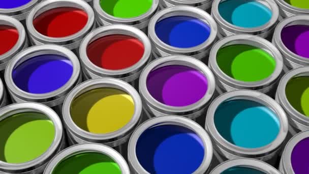 Colorful paint cans — Stock Video