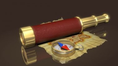 Pusula, spyglass ve eski harita