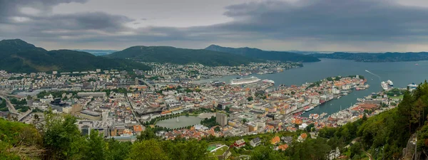 Panoráma Város Bergen Fővárosa Fjordok Norvégiai Városi Táj Egy Természeti — Stock Fotó