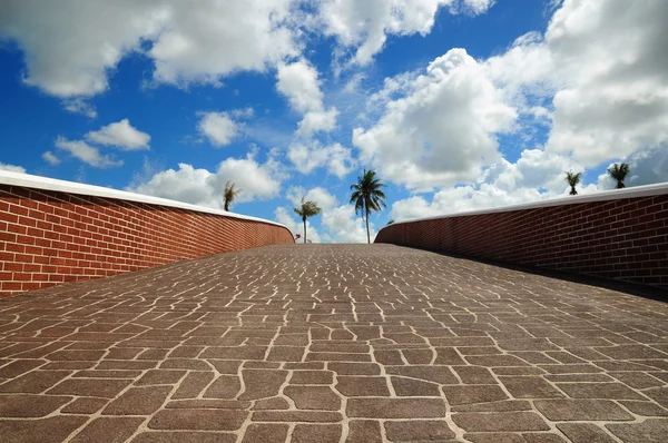 Grey stone floor with cloud and blue sky — Stock Photo, Image