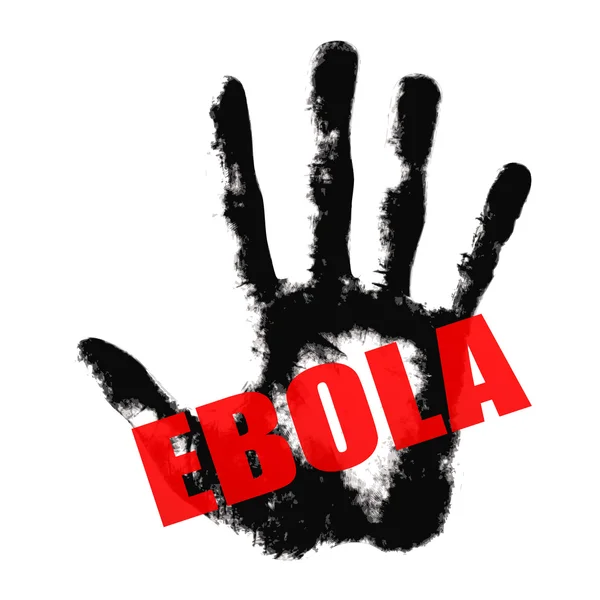 Ebola text on hand print — Stock Vector