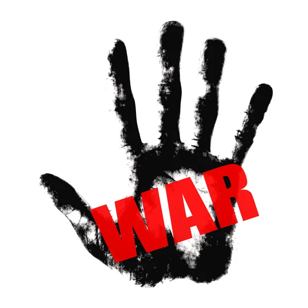 Texte rouge de guerre sur impression de main noire — Image vectorielle