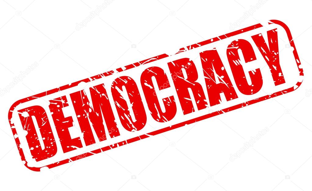 Democracy red stamp text