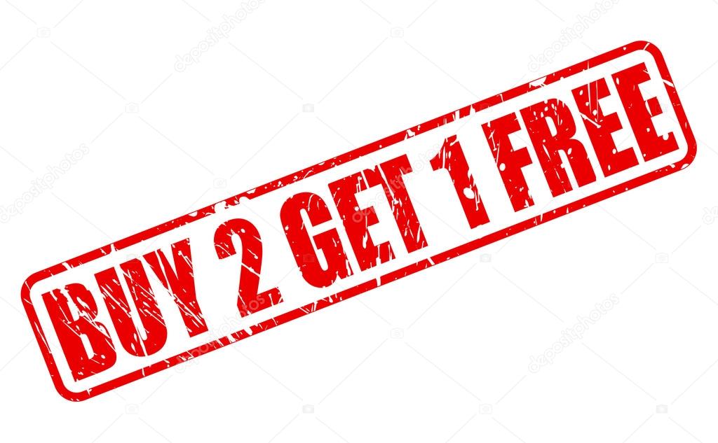 Buy 2 get 1 free red stamp text