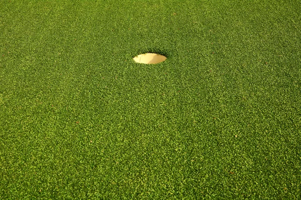 Golf lyuk a zöld fű — Stock Fotó