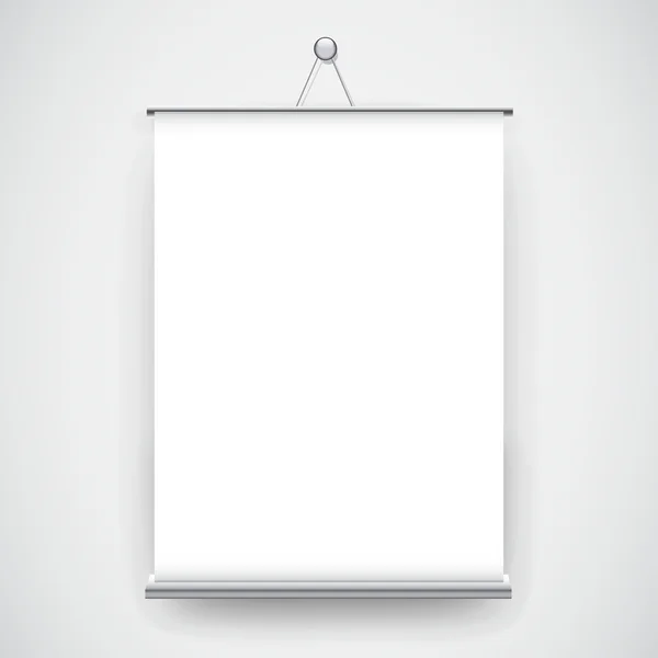 Empty white roll up banner hanging on the wall — Stock Vector