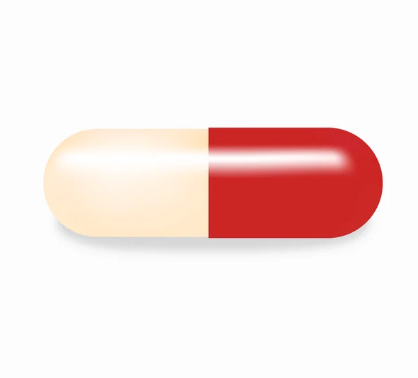 Red and white capsule pill on white — Stock Vector