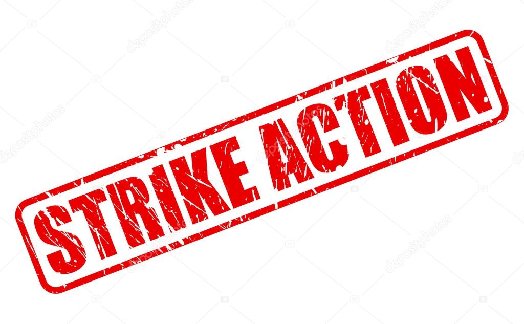 STRIKE ACTION red stamp text