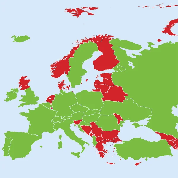 Países europeos en el mapa participando en el torneo final del campeonato de fútbol europeo 2016 — Archivo Imágenes Vectoriales