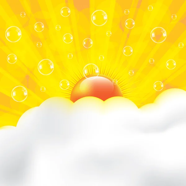 Hermoso rayo de sol en las nubes fondo naranja — Vector de stock