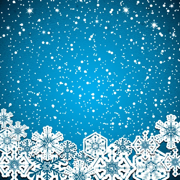 Resumen invierno azul copos de nieve fondo — Vector de stock