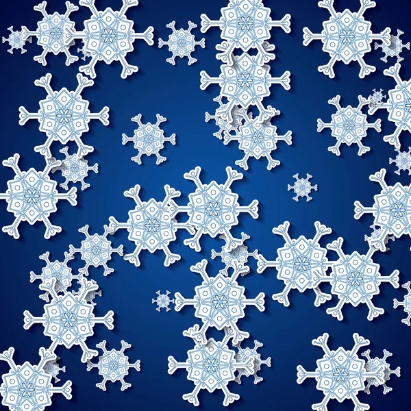 Abstrato inverno azul flocos de neve fundo — Vetor de Stock