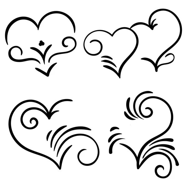Éléments de coeur tourbillon vectoriel dessinés à la main — Image vectorielle