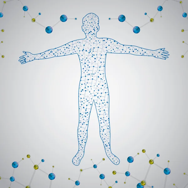 Molekül adam insan vücudu tasarlamak vektör çizim — Stok Vektör