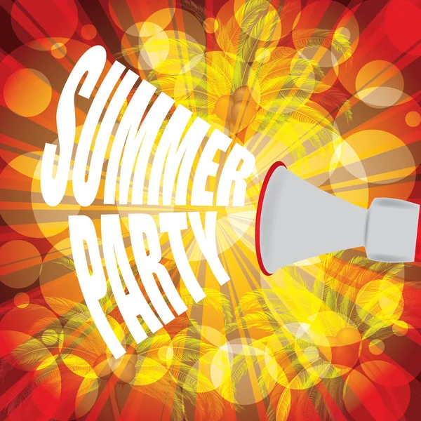Summer party text with palms and colorful background — Stock Vector