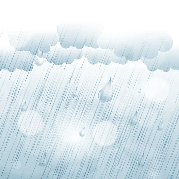 Día lluvioso fondo de otoño con gotas de lluvia y nubes — Vector de stock