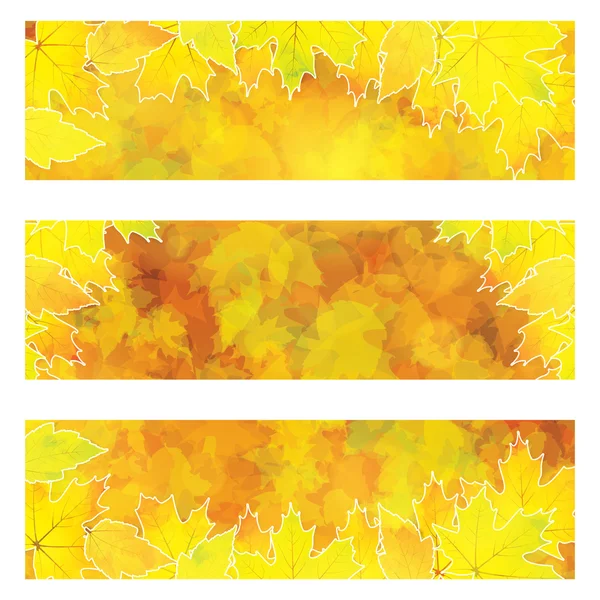 Bannières d'automne orange avec des feuilles colorées — Image vectorielle