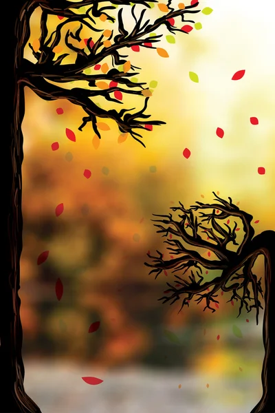 Осінній фон з деревами і падаючими листям — стоковий вектор