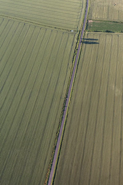 Vista aérea dos campos de colheita paisagem matinal — Fotografia de Stock