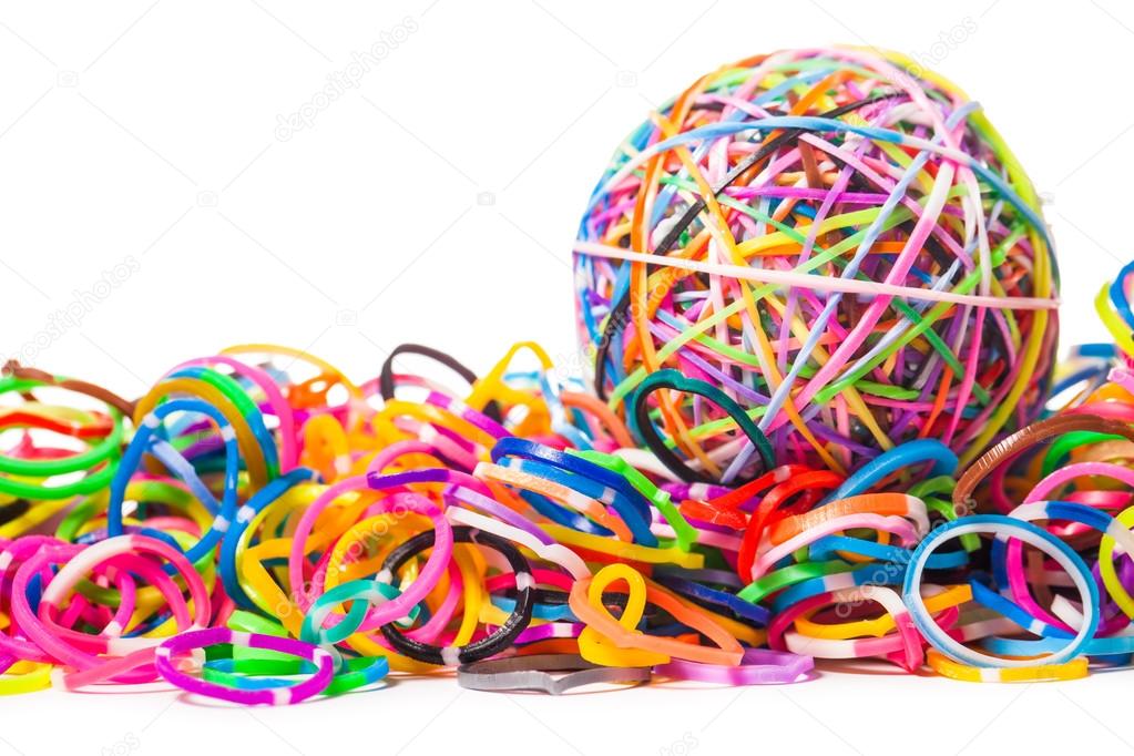 colorful wonder loom band rubber ball isolated on white