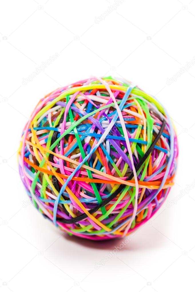 colorful wonder loom band rubber ball isolated on white