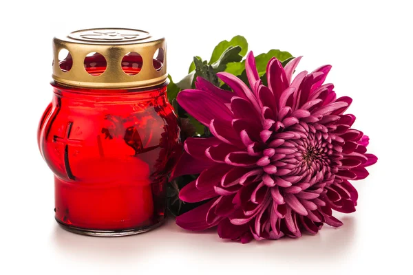 Grave candle  lantern with flowers — Stock Photo, Image