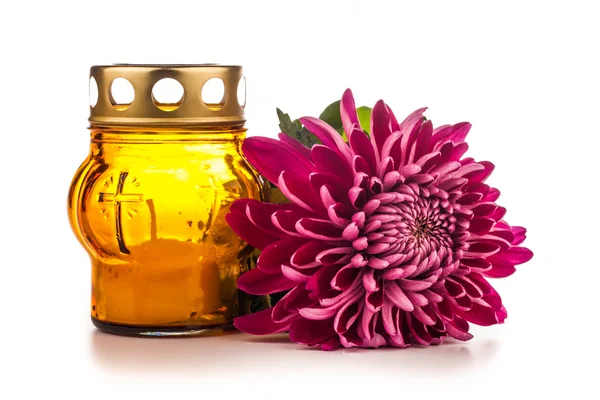 Grave candle  lantern with flowers — Stock Photo, Image