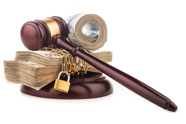 Money chain  and judge gavel — Stock Photo, Image