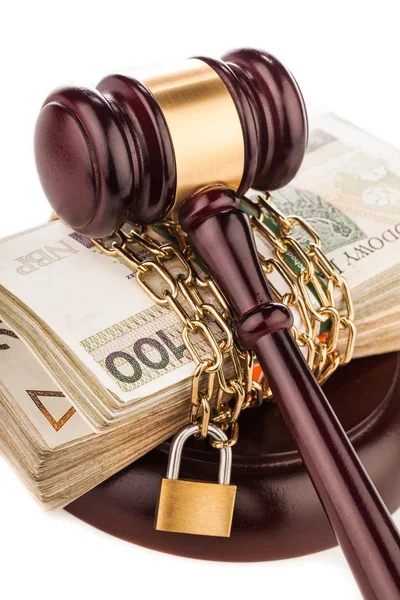 Money chain  and judge gavel — Stock Photo, Image