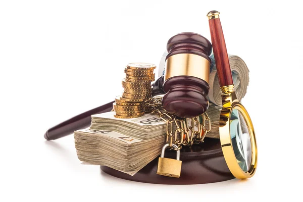 Money chain  and judge gavel — Stock Photo, Image