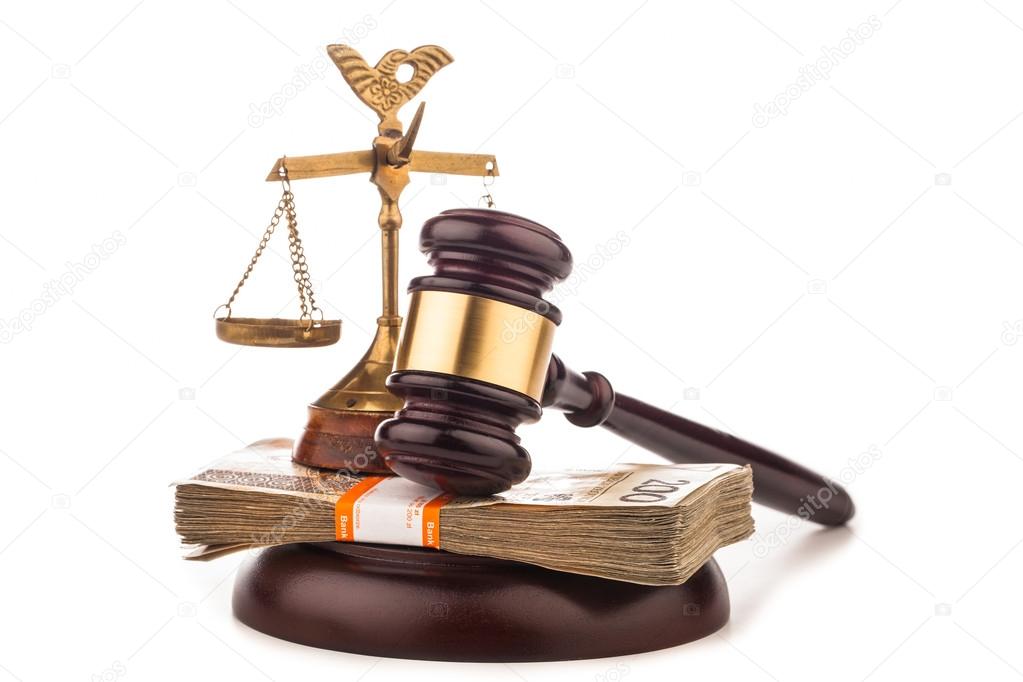 Money, scales of justice  and judge gavel