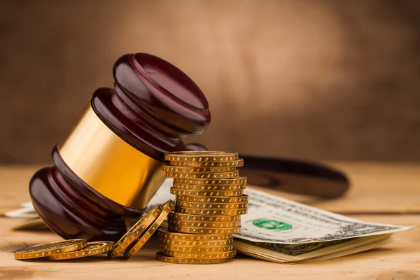 Judge gavel with money closeup — Stock Photo, Image